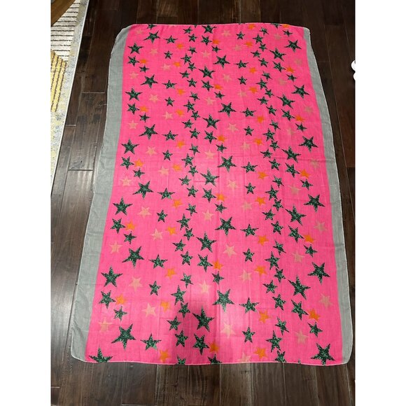 Star Print Rectangle Scarf Pink Gray Shawl Lightweight Fall Neck Wrap Cozy - Picture 3 of 7